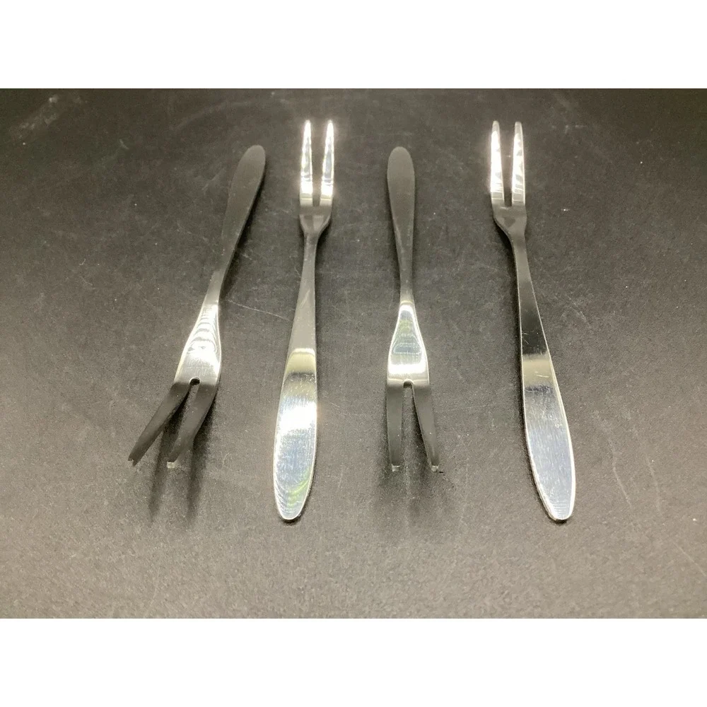 Vintage Set of 4 Seafood Cocktail Appetizer Stainless Steel Forks-MCM Retro